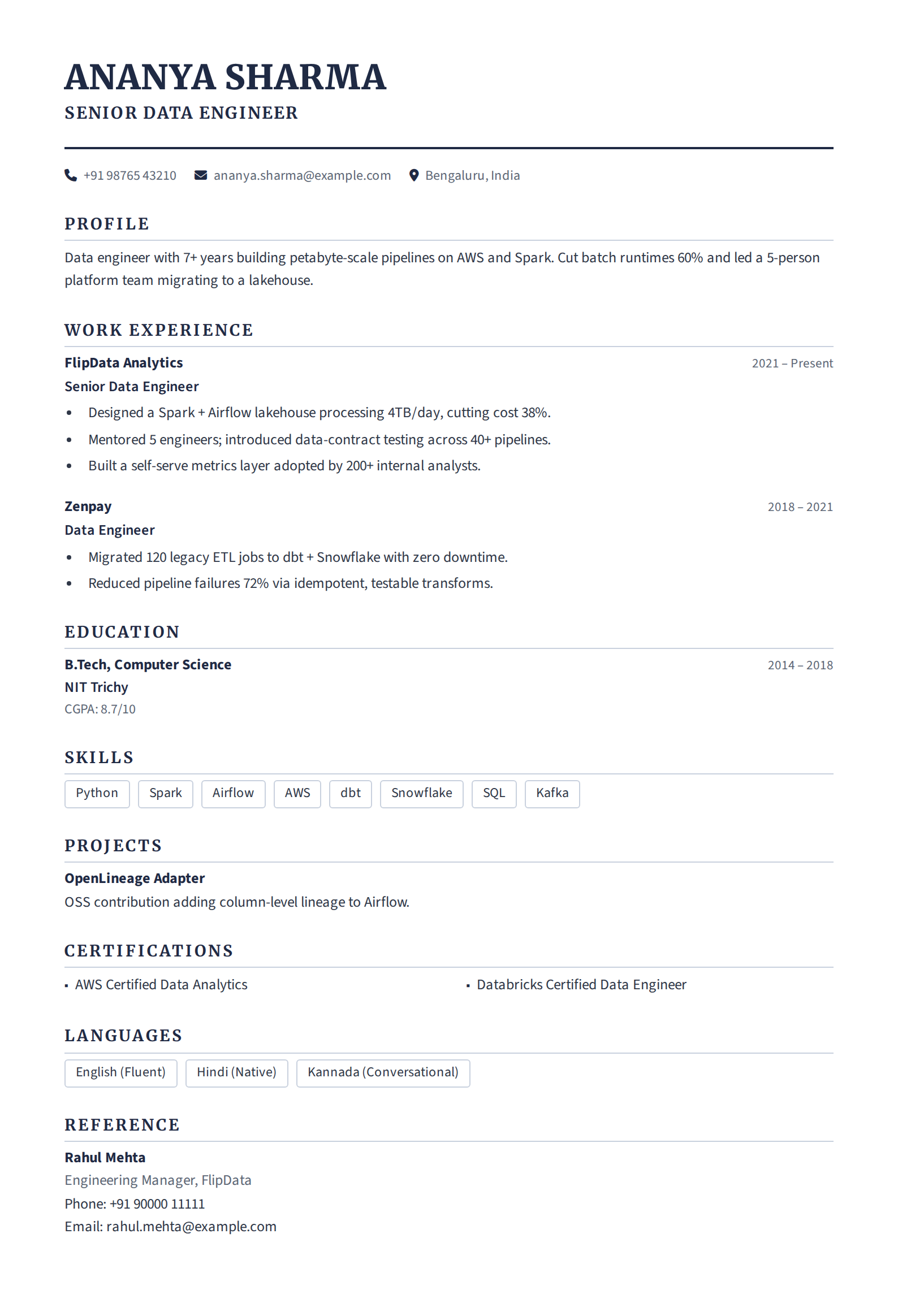 Classic resume template preview