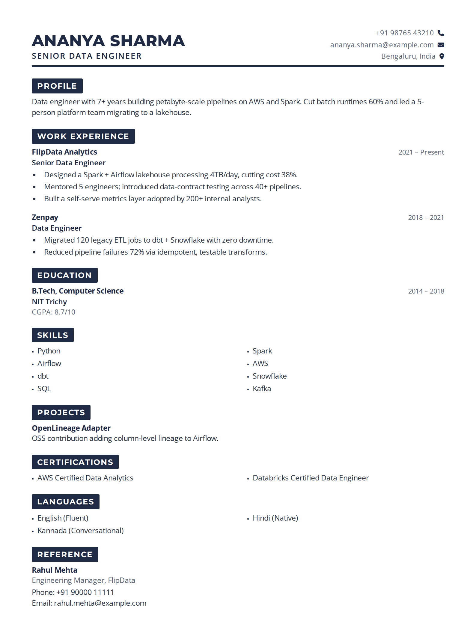 Compact resume template preview
