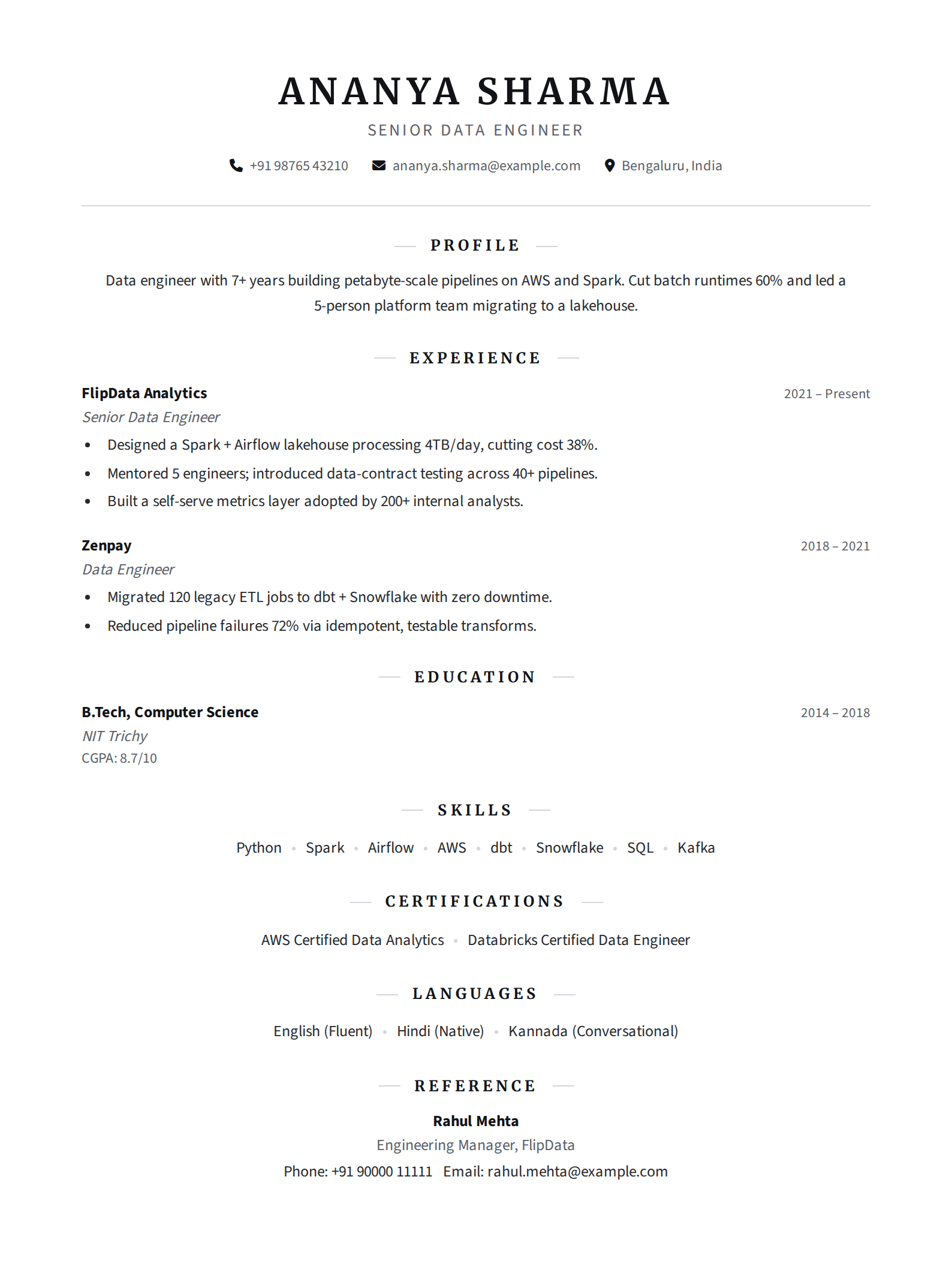 Minimal resume template preview