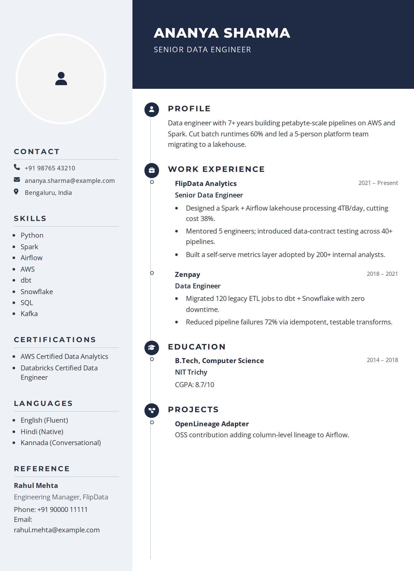 Sidebar resume template preview
